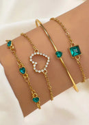 Conjunto de Pulseras Lujosas para Mujeres con Diamantes Verdes (4 Pcs)